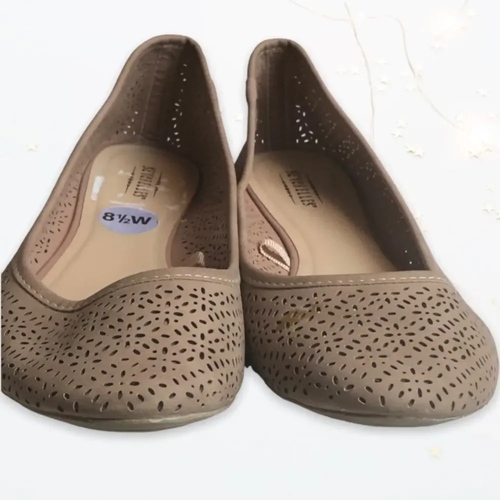 Seychelles Womens Peggy Perforated Tan Ballet Flats Shoes Size 8.5W